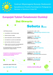 Europejski Tydzień Świadomości Dysleksji. Dni Otwarte „SOBOTA Z DYSLEKSJĄ”