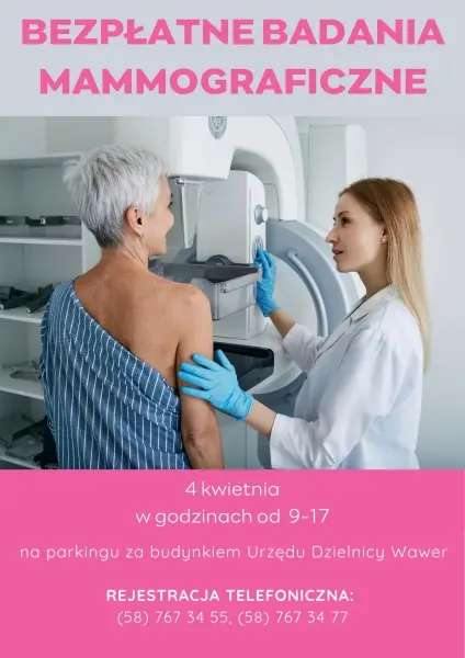 Bezpłatne badania mammograficzne w Dzielnicy Wawer dla kobiet od 45 do 74 roku życia