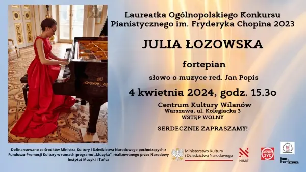 Recital fortepianowy JULII ŁOZOWSKIEJ | Wilanowskie Koncerty Czwartkowe